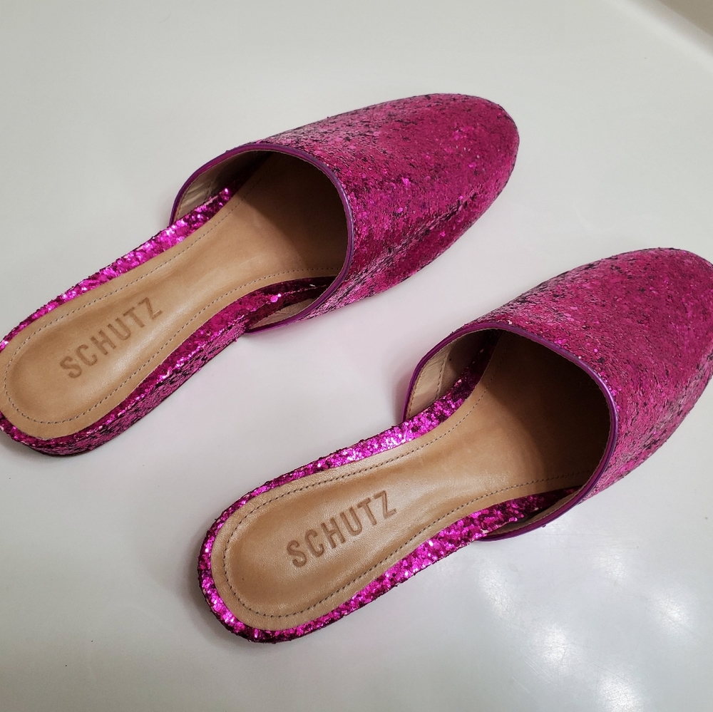 SCHUTZ 'Sulenya' Pink Glitter Mules (7B) - Picture 7 of 9